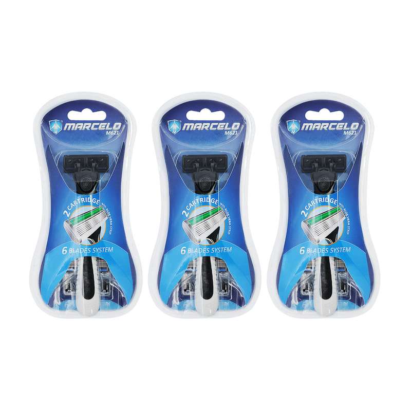 خود تراش و تیغ یدک مارسلو مدل M621 مجموعه 3 عددی خود تراش و تیغ یدک مارسلو مدل M621 مجموعه 3 عددی