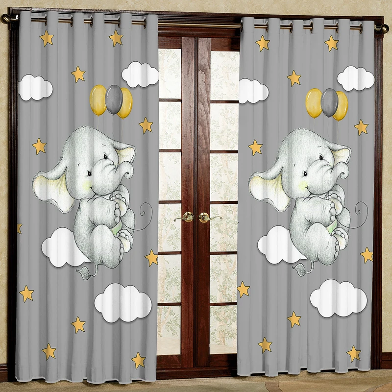 پرده مدل ابر و فیل کوچولو مخمل پانچی کد 4740 سایز 200x140 سانتی متر