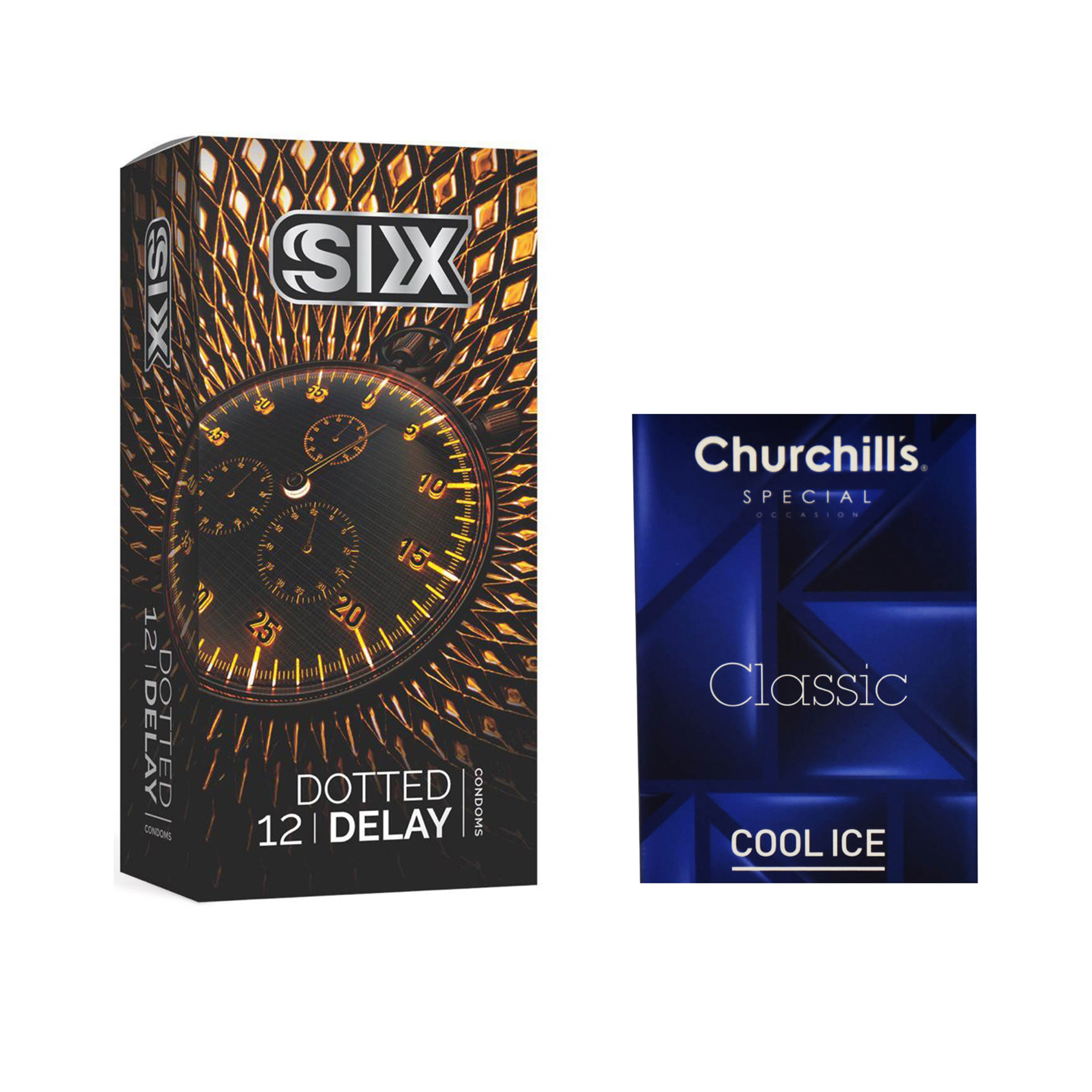 کاندوم سیکس مدل Dotted Delay بسته 12 عددی به همراه کاندوم چرچیلز مدل Cool Ice بسته 3 عددی