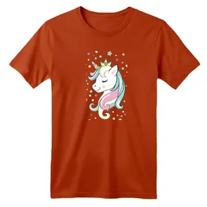 تی شرت آستین کوتاه بچگانه مدل یونیکورن کد ۲۴ رنگ آجری