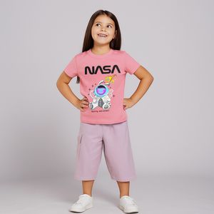 ست تی‌شرت آستین کوتاه و شلوارک دخترانه مدل نخ پنبه کد 1001