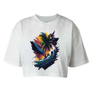 کراپ تاپ آستین کوتاه زنانه مدل c462 طرح منظره