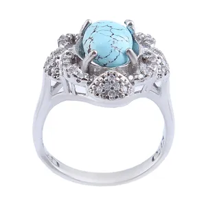 انگشتر نقره زنانه مدل بازرگانی میلادی فیروزه طبیعی نیشابور رکاب رادیوم کد AWR_1235