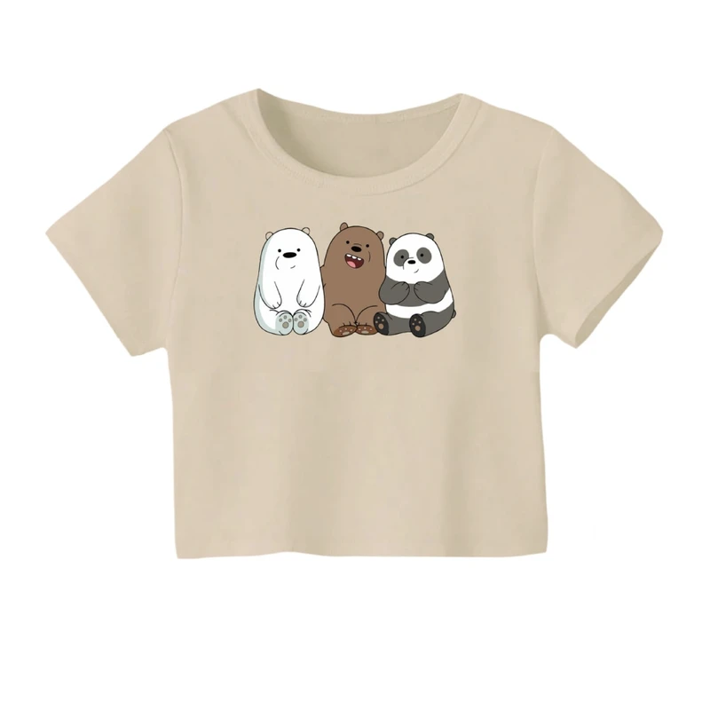 کراپ‌ تی‌شرت آستین کوتاه زنانه مدل سه خرس