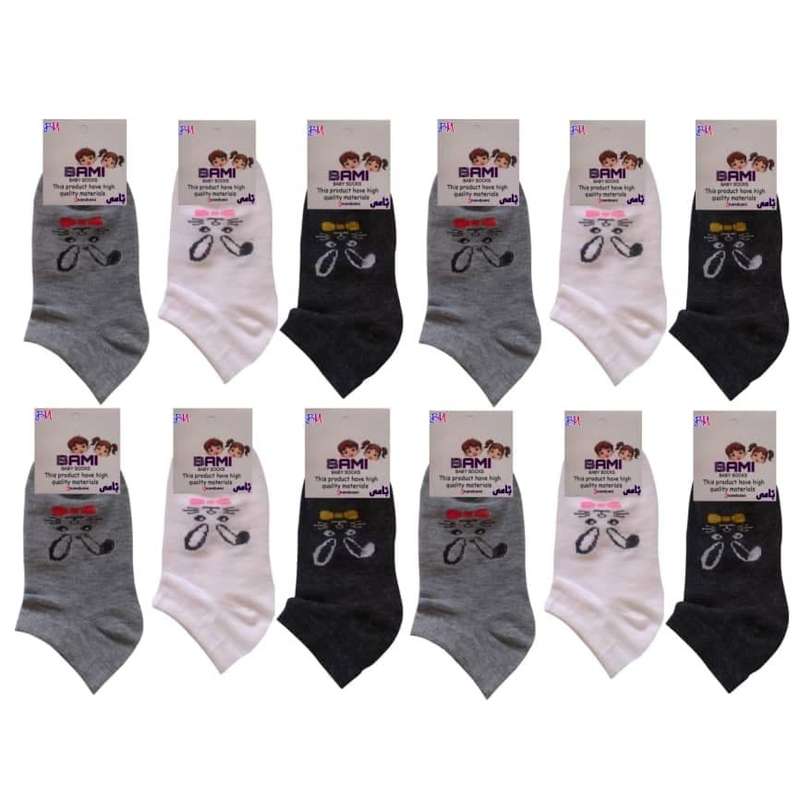 جوراب ساق کوتاه دخترانه مدل نانو پنبه طرح خرگوش مجموعه 12 عددی