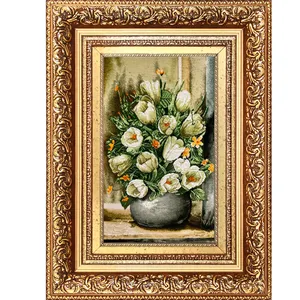 تابلو فرش دستباف فرش میرنظامی مدل گل و گلدان طولی کد 872