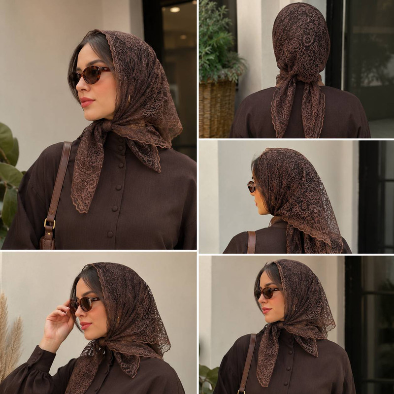 مینی اسکارف زنانه مدل توری سه گوش نواردوزی کد 01
