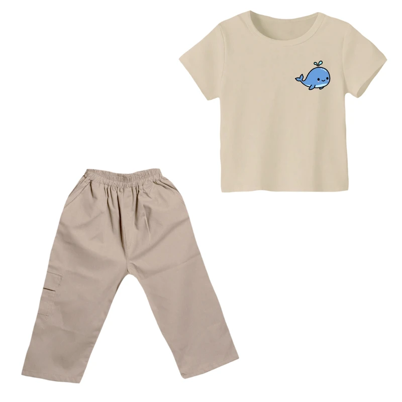 ست تی شرت و شلوارک دخترانه مدل نهنگ کد 01