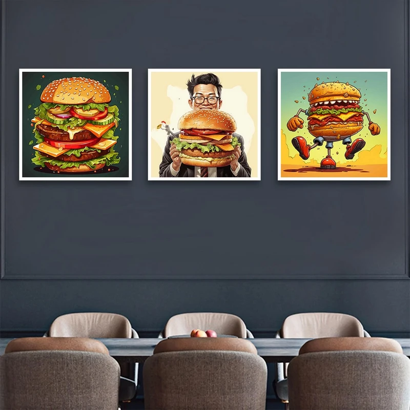 تابلو بکلیت طرح فست فود همبرگر مدل شاین اکلیلی W-1256 مجموعه 3 عددی