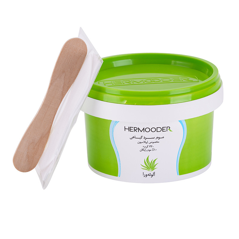 موم موبر هرمودر مدل آلوئه ورا وزن 750 گرم به همراه پد اپیلاسیون هرمودر مدل 01 بسته 3 عددی