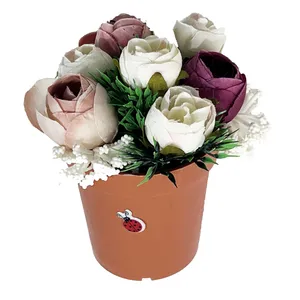 گلدان به همراه گل مصنوعی مدل آذین مینیاتوری