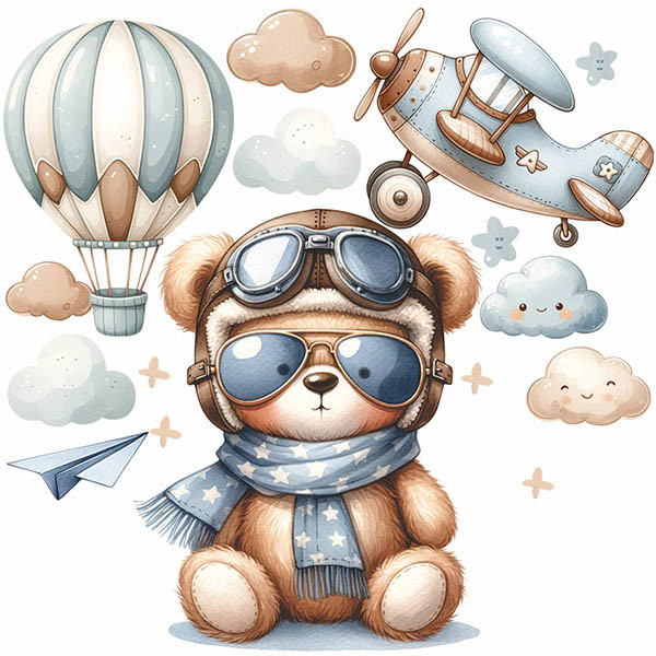 استیکر دیواری کودک راتیانا مدل pilot bear 004