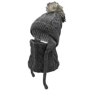 ست کلاه و شال گردن بافتنی بچگانه سام مدل 137 رنگ خاکستری