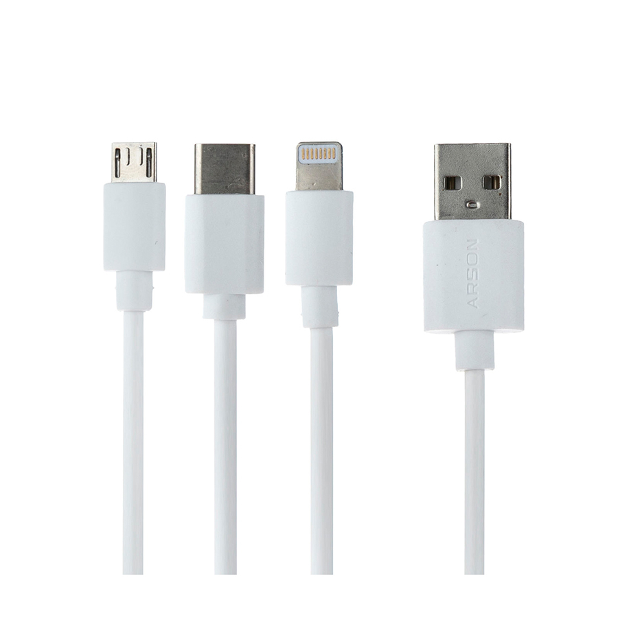 کابل تبدیل USB به لایتنینگ/USB-C/microUSB آرسون مدل ANL21 طول 1 متر