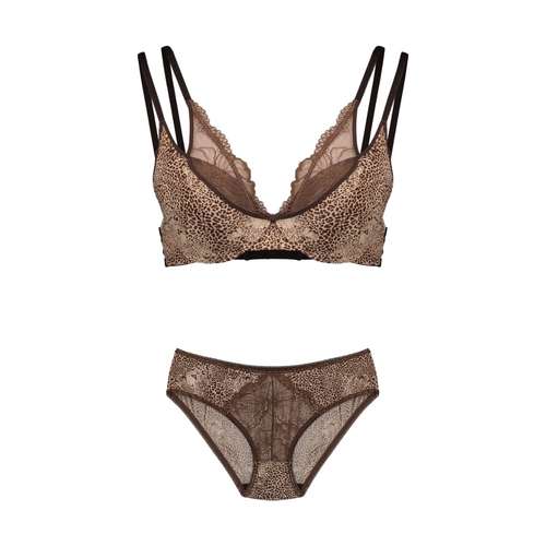 ست شورت و سوتین زنانه مدل  اسفنجی نیم جک دار پلنگی دوبل