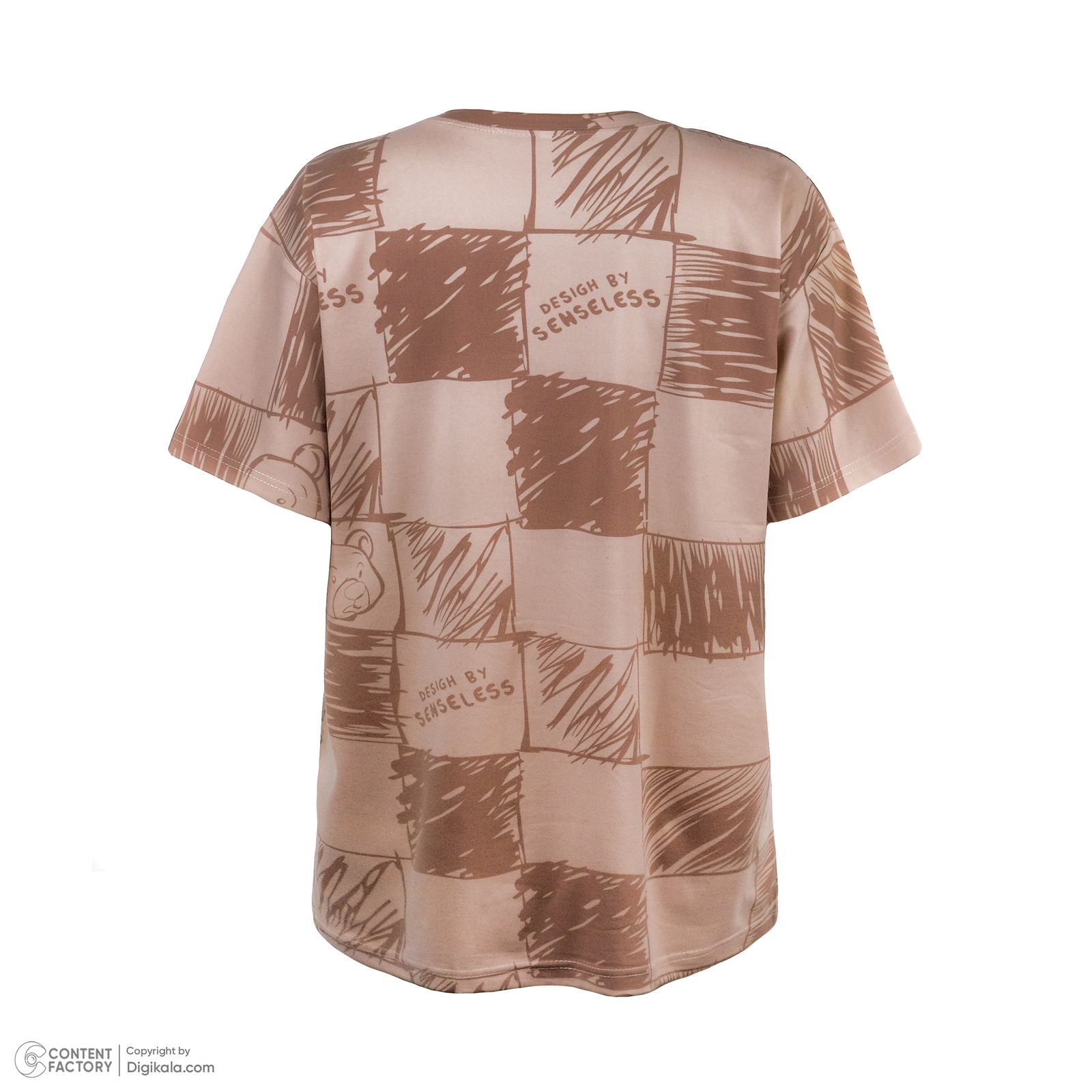 تی شرت لانگ آستین کوتاه  زنانه افراتین مدل خرس شطرنجی رنگ قهوه ای -  - 5