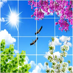 تایل سقفی آسمان مجازی  طرح گلها و لک لک کد ST 2293-16 سایز 60x60 سانتی متر مجموعه 16عددی