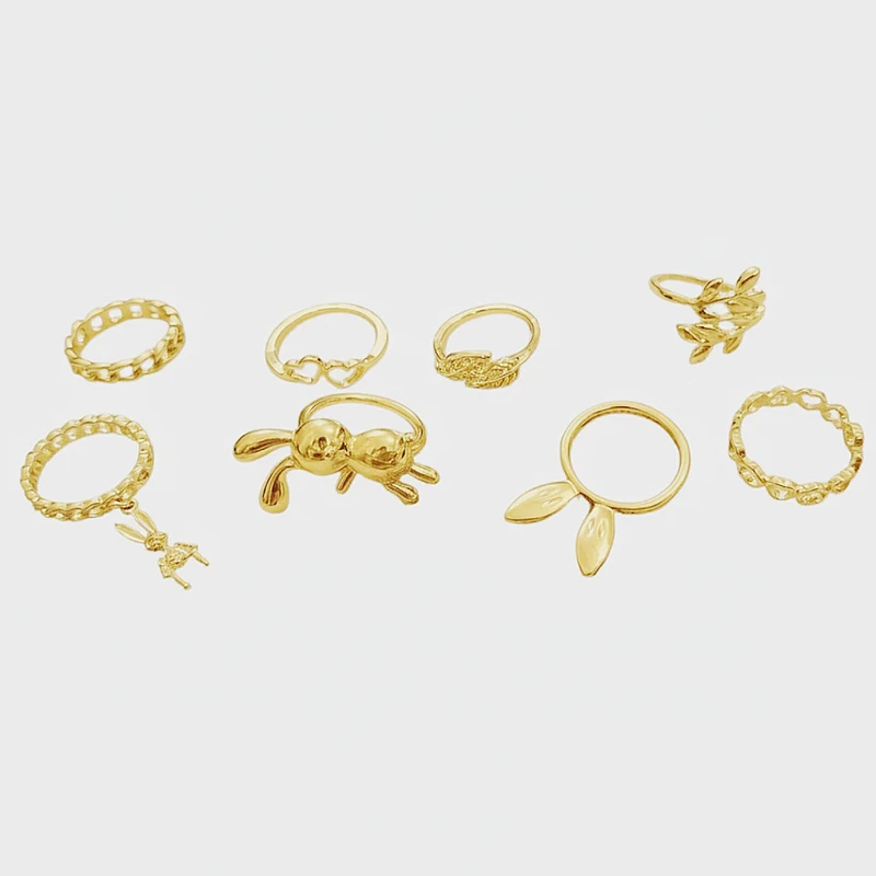 انگشتر زنانه مدل خرگوش مجموعه 8 عددی