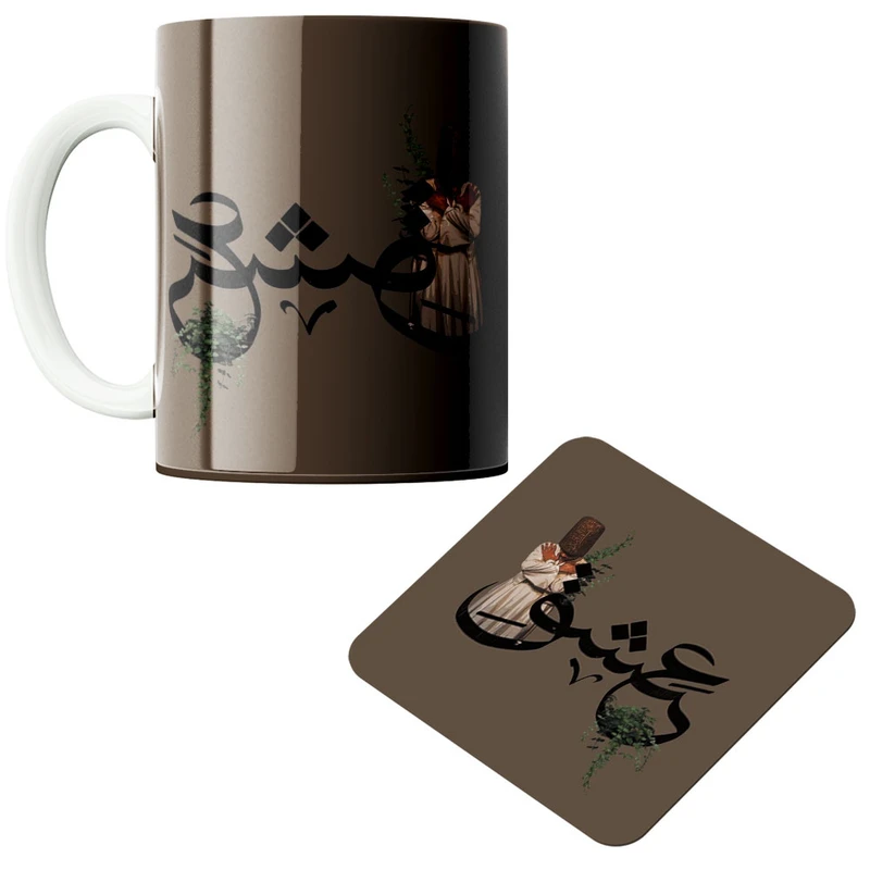 ماگ پاد آفرین مدل عشق کد 505 به همراه زیر لیوانی 