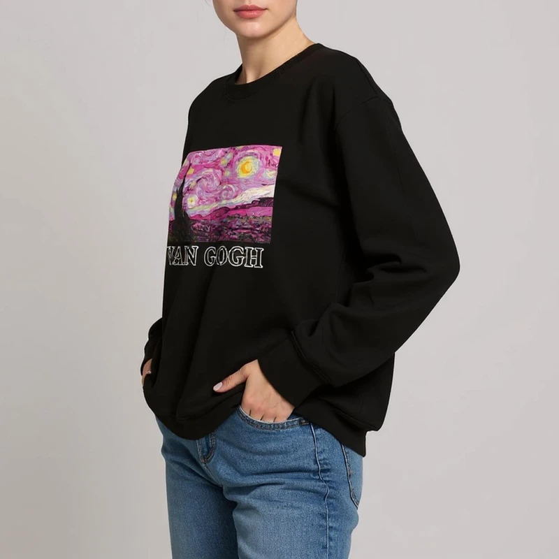 سویشرت زنانه مدل دورس شب پرستاره فانتزی ونگوگ کد 01