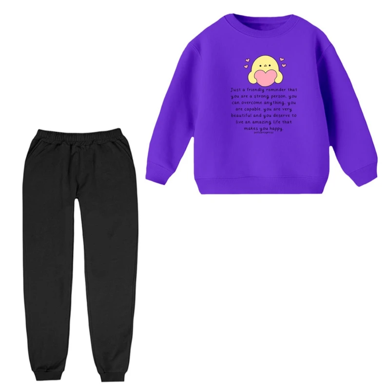 ست تی‌شرت آستین بلند و شلوارک راحتی بچگانه مدل جوجه و قلب 