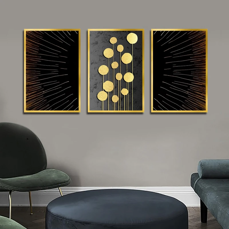 تابلو بکلیت طرح نقاشی انتزاعی خورشید مدل T-3110 مجموعه 3 عددی