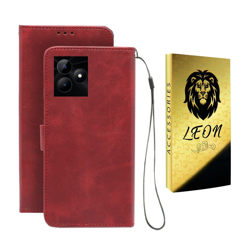 کیف کلاسوری لئون مدل Scusa Oro مناسب برای گوشی موبایل ریلمی Note 50 همراه بند آویز 