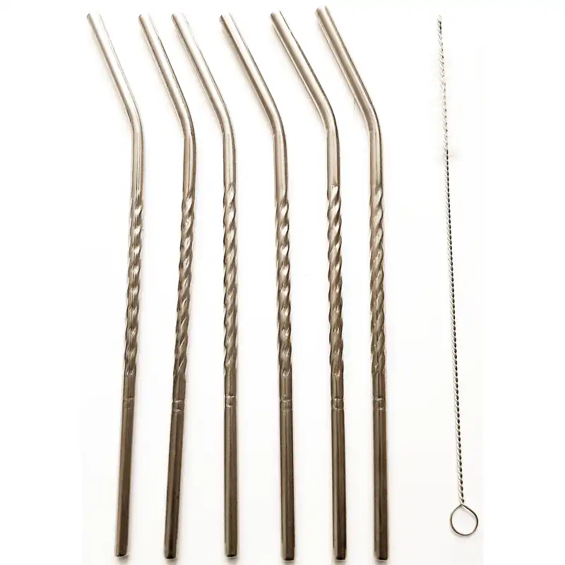 نی شربت خوری طرح پیچی بسته 6 عددی بهمراه فرچه نظافت