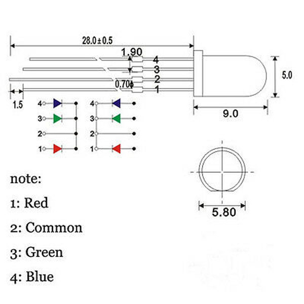 لامپ ال ای دی کاتد مشترک مدل RGB04- بسته 10 عددی