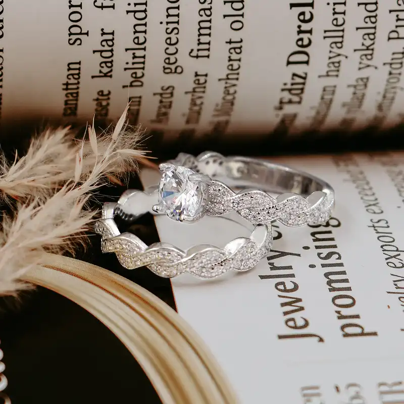 حلقه و پشت حلقه نقره زنانه جی تی ای مدل تک نگین