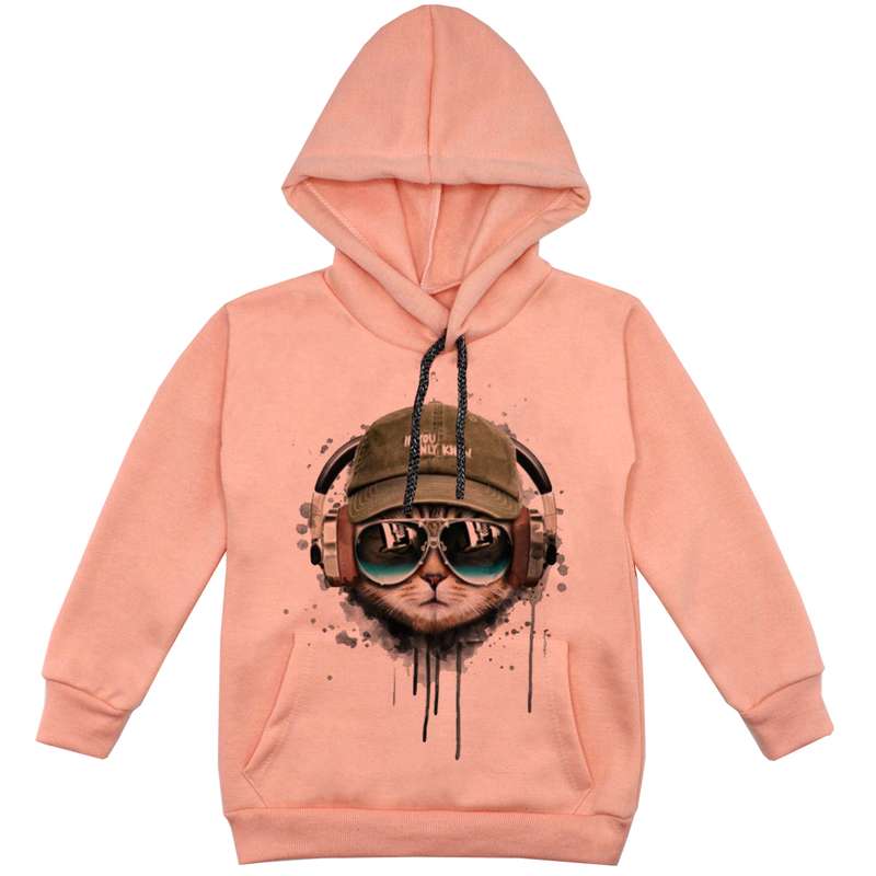 هودی پسرانه مدل گربه و هدفون F66 رنگ گلبهی