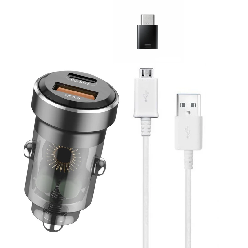 شارژر فندکی 30 وات بودی مدل CC633B به همراه کابل تبدیل USB به USB-C / microUSB