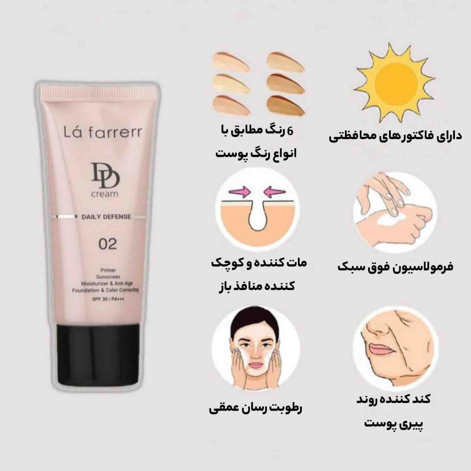 دی دی کرم رنگی لافارر مدل SPF 30 02 مناسب انواع پوست حجم 33 میلی لیتر -  - 8