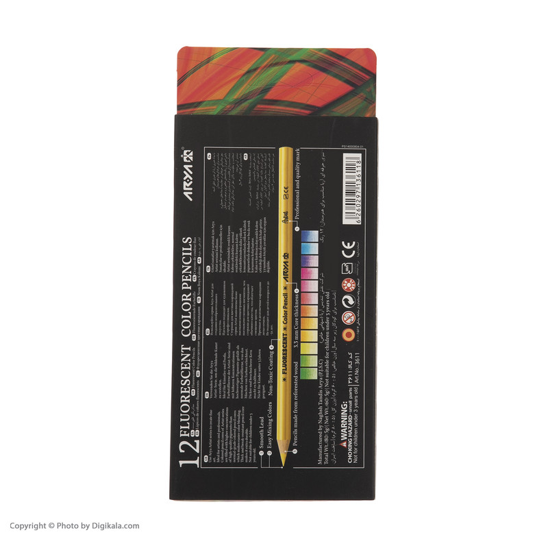 مداد رنگی 12 رنگ آریا مدل فلورسنت کد 3611