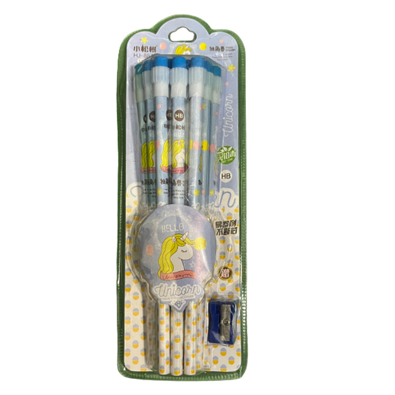 مداد مشکی مدل پاک کن دار طرح یونیکورن به همراه تراش بسته 12 عددی