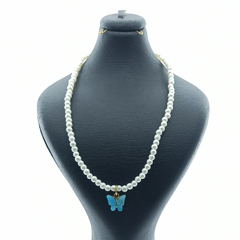 گردنبند دخترانه مدل مروارید پروانه کد G0082