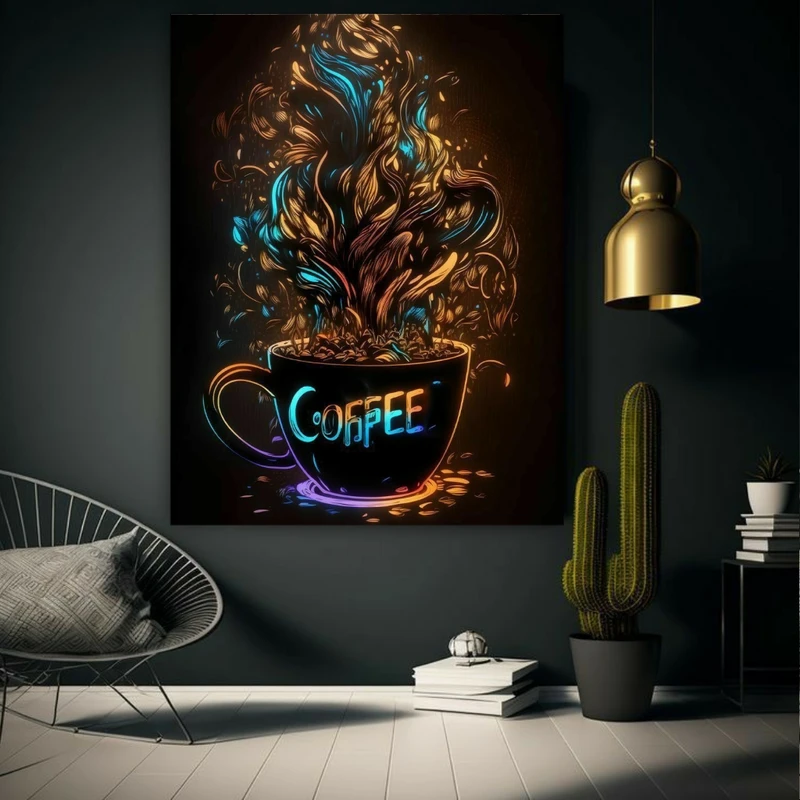 تابلو بوم مخمل طرح فنجان قهوه رنگی مدل دیپ کد FP105657