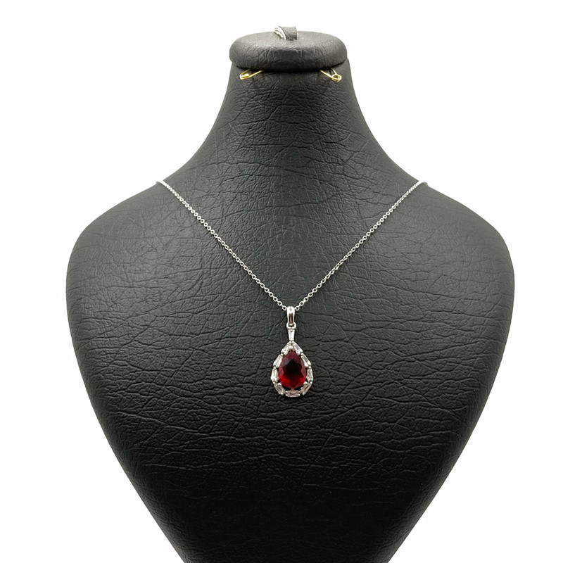 گردنبند نقره زنانه مدل اشکی طرح یاقوت