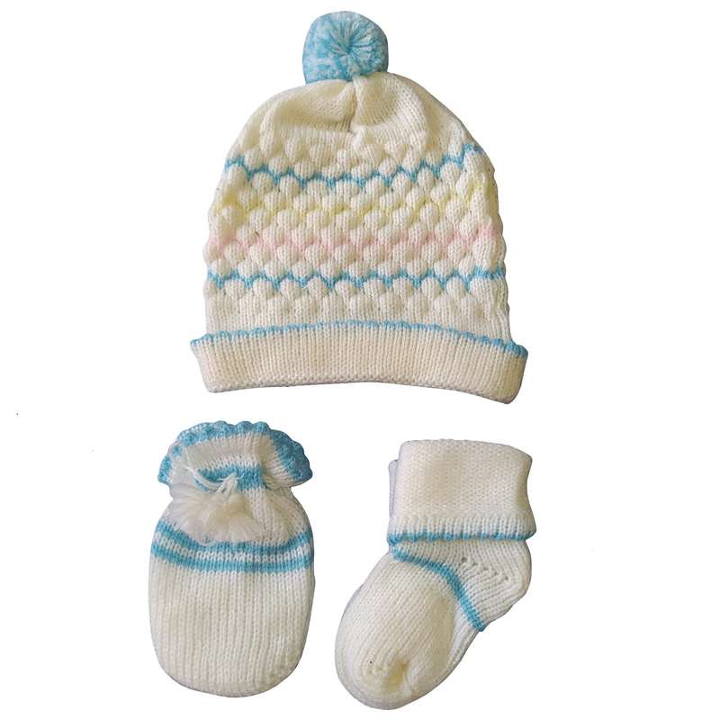 ست کلاه و دستکش و جوراب بافتنی نوزادی مدل GZ-28763