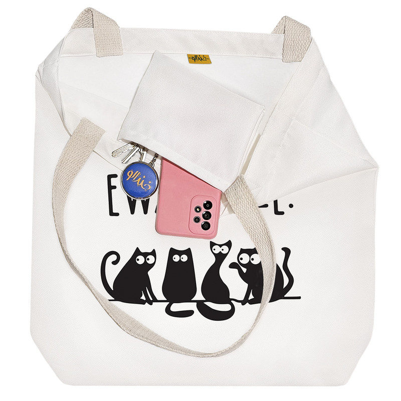 ساک خرید پارچه ای خندالو طرح گربه ها مدل توت بگ کد 6630
