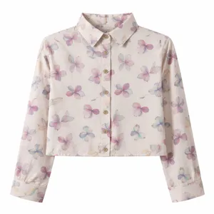 کراپ شومیز آستین بلند یقه برگردان زنانه مدل Toile