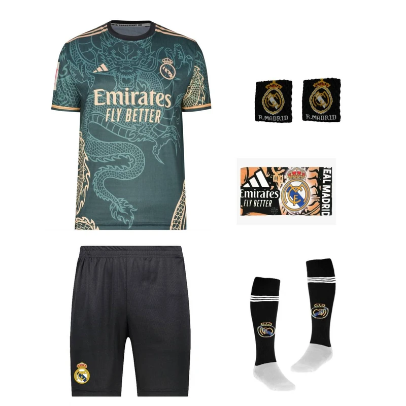 ست 5 تکه لباس ورزشی پسرانه مدل دراگون رئال مادرید طرح امباپه شماره 10 با بازوبند کد 2026g 