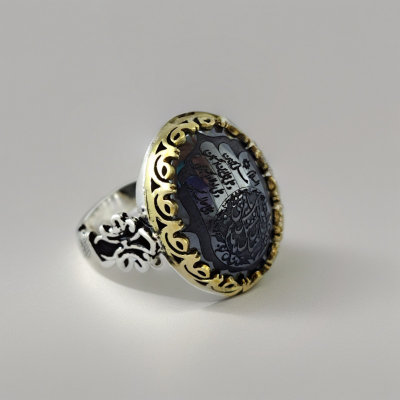 انگشتر نقره مردانه ملک زیور مدل  اسلیمی حدید کف العباس کد 369