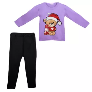 ست تی شرت آستین بلند و شلوار بچگانه مدل خرس کریسمس