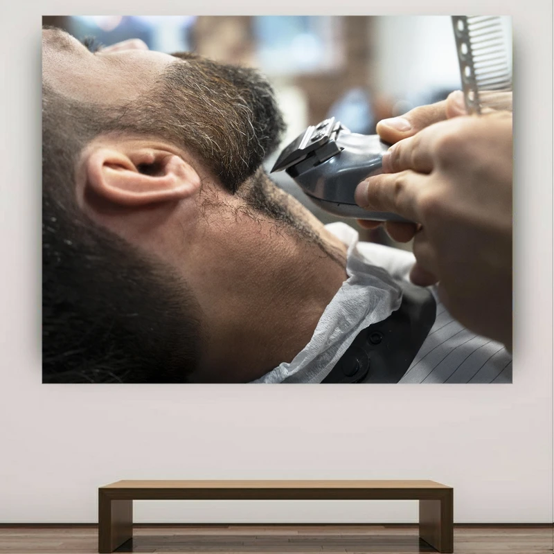  تابلو بوم طرح مخمل آرایشگاه مردانه مدل پیرایش صورت کد GR734