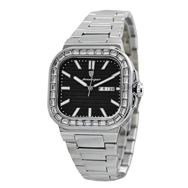 ساعت مچی عقربه‌ای کوارتز مردانه پوداگار مدل مربعی دور نگین کد 002