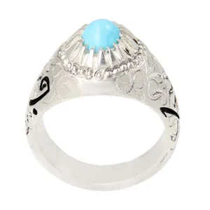 انگشتر نقره مردانه بازرگانی میلادی مدل سنگ فیروزه طبیعی نیشابور رکاب دست ساز سیاه قلم کد AM_2019