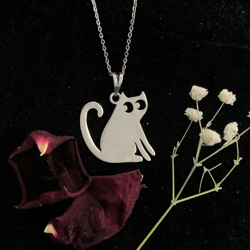 آویز گردنبند نقره زنانه مدل گربه کد 120