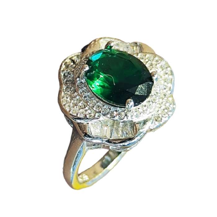 انگشتر نقره زنانه نقره جات بافندگان مدل سنگ زمرد کد 700