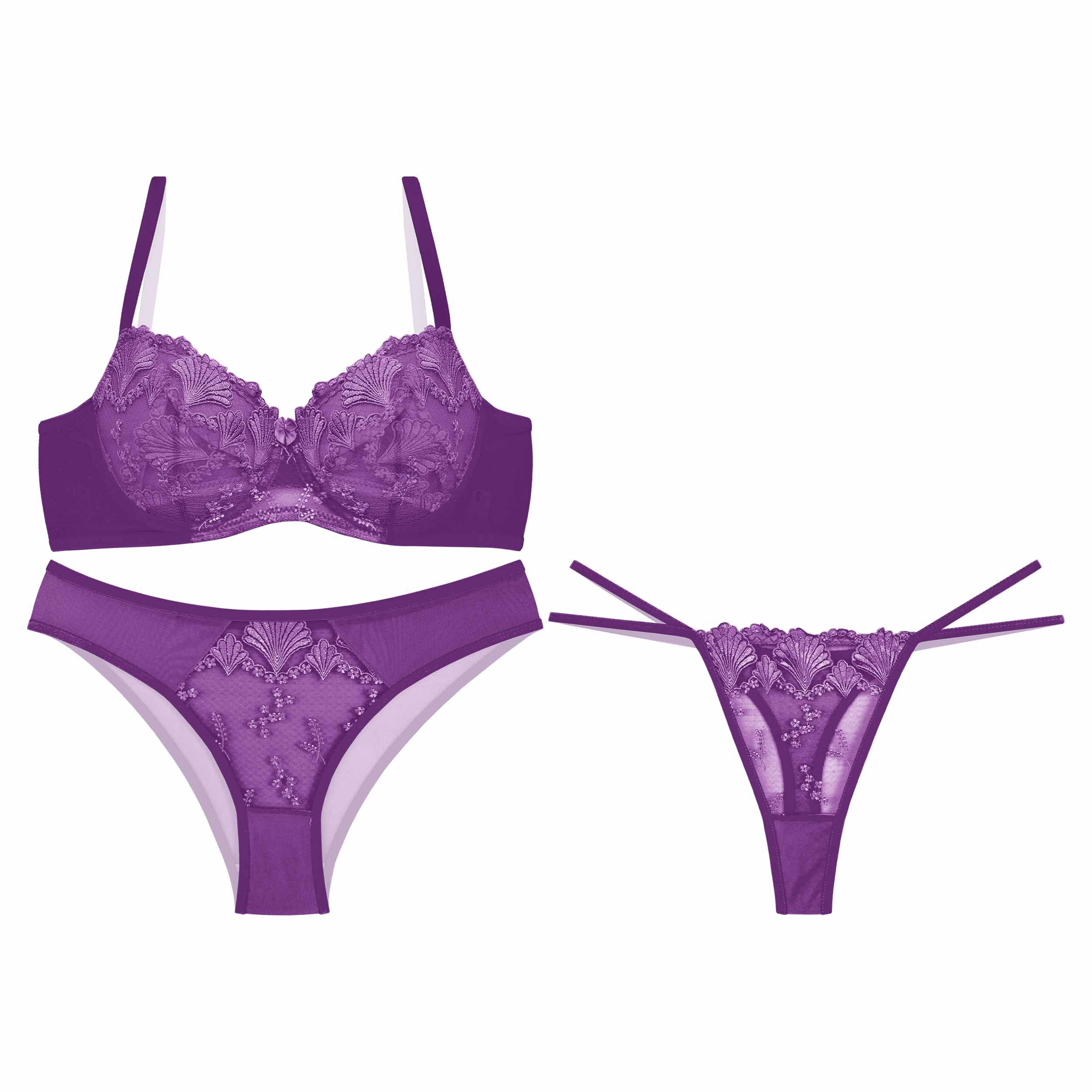 ست شورت و سوتین زنانه نوشه پوش کد 40911 رنگ بادمجانی مجموعه 3 عددی